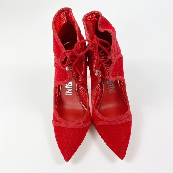Gianni Bini Red Lace Up Mesh Heels Booties Pointed Stiletto Size 6 NEW - Picture 2 of 7